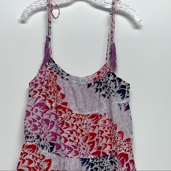 Billabong | Sz S |White/Red/Purple/Blue Lined Flowy Tassels Tiered Boho Sundress - Picture 6 of 14